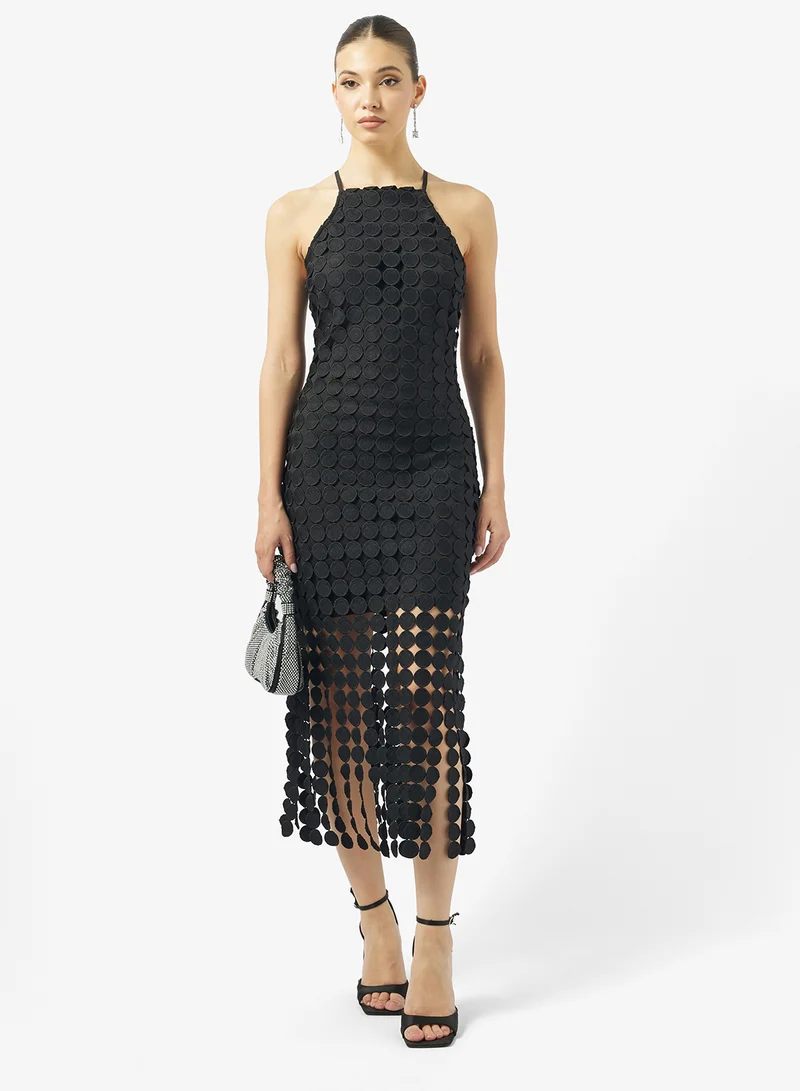Just Me  Halter Neck Fringe Midi Dress for Women | Best Price UAE